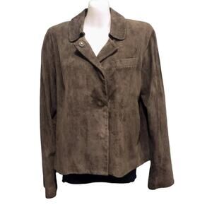 Talbots Snap Front Suede Jacket, Dark Olive, Size 10